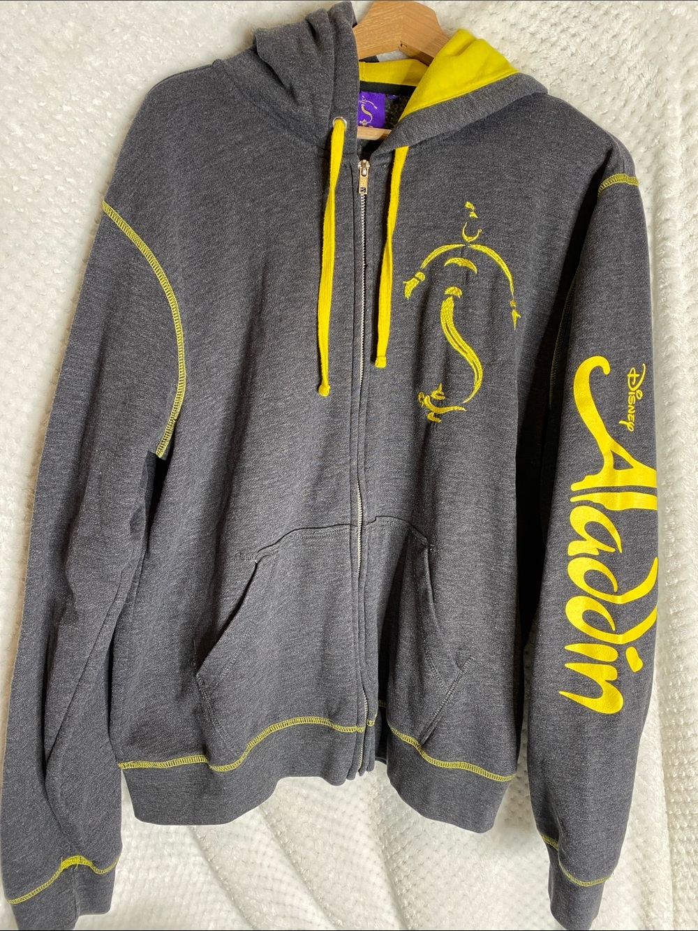 Disney Men's Charcoal Gray Aladdin Zip Hoodie with Yellow Accents